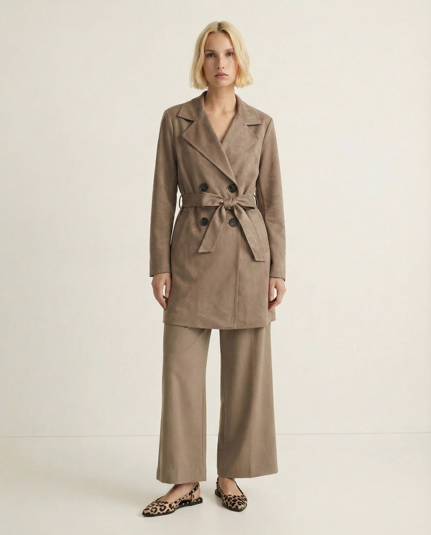 Trench in tessuto suede - Grigio fango