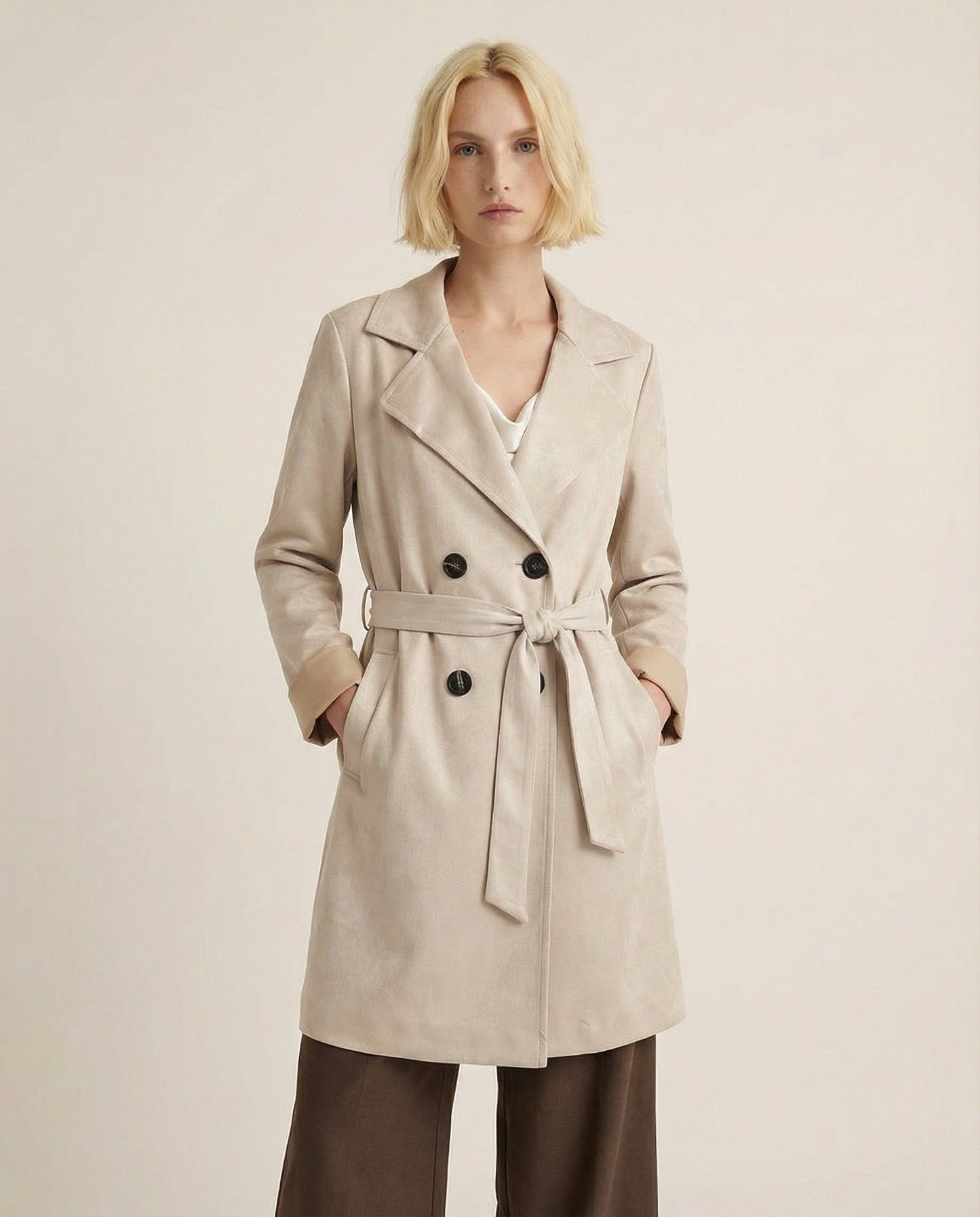 Trench in tessuto suede - Vaniglia