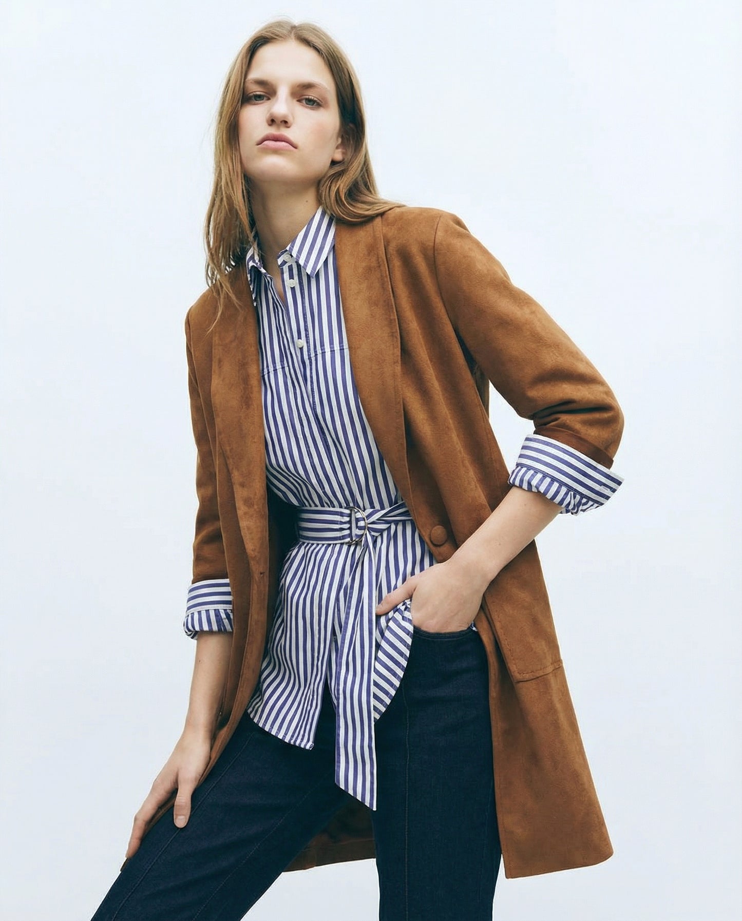 Cappotto monopetto in tessuto suede - Cammello