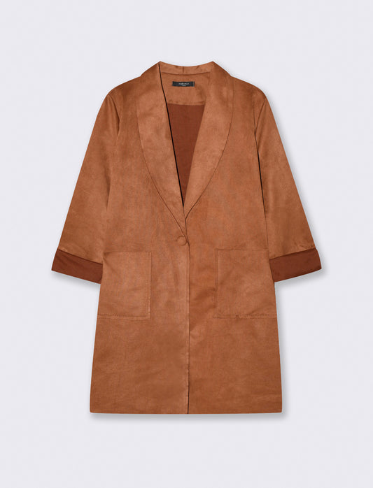 Cappotto monopetto in suede - Cammello