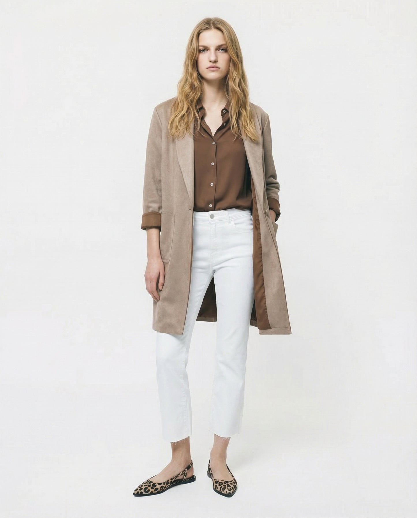 Cappotto monopetto in tessuto suede - Grigio fango