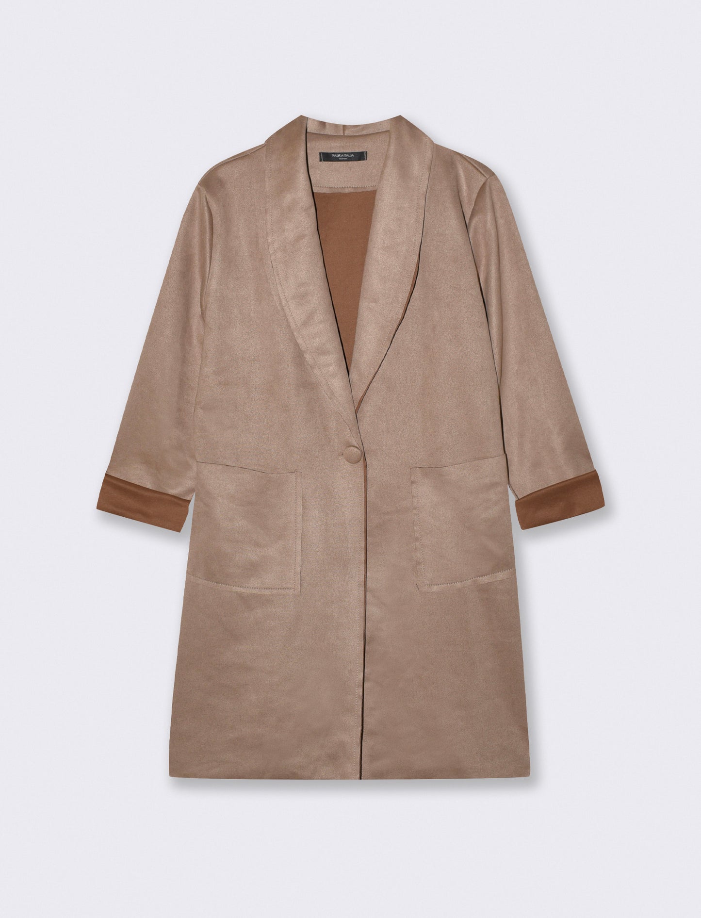 Cappotto monopetto in tessuto suede - Grigio fango