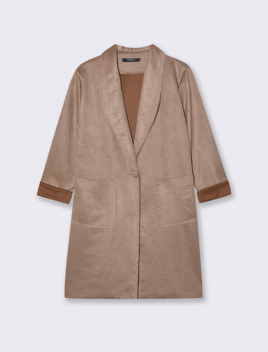 Cappotto monopetto in suede - Grigio fango