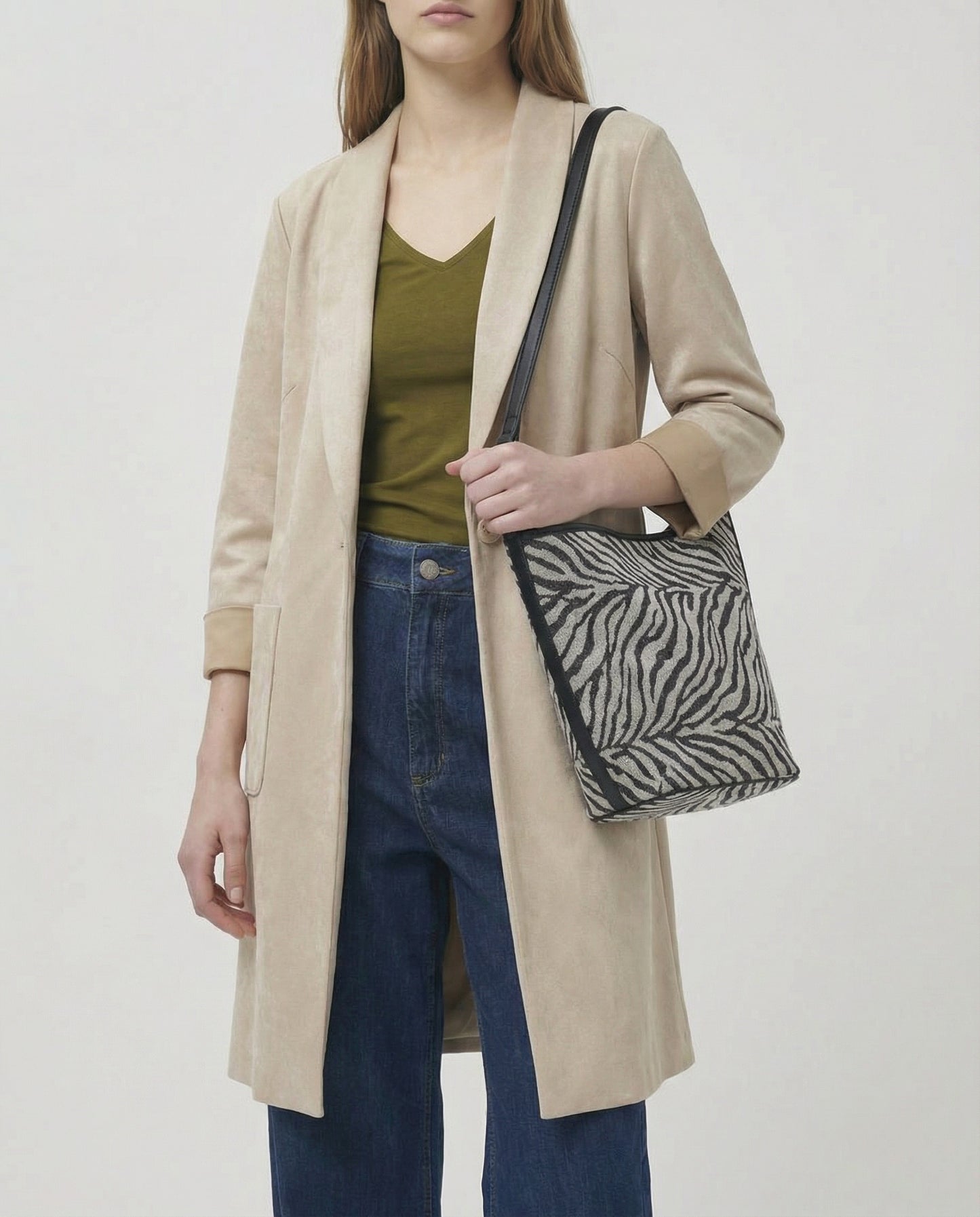 Cappotto monopetto in tessuto suede - Vaniglia