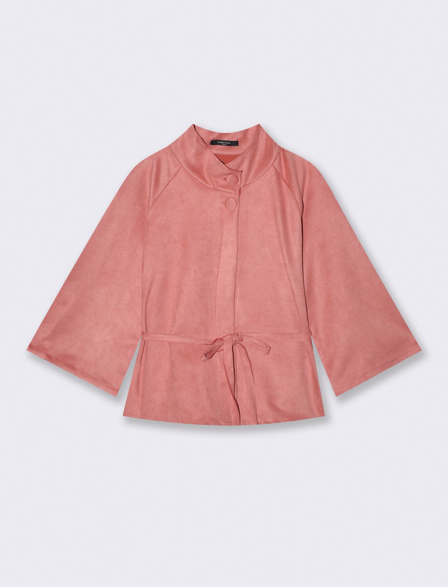 Mantella con bottoni in tessuto suede - Cipria