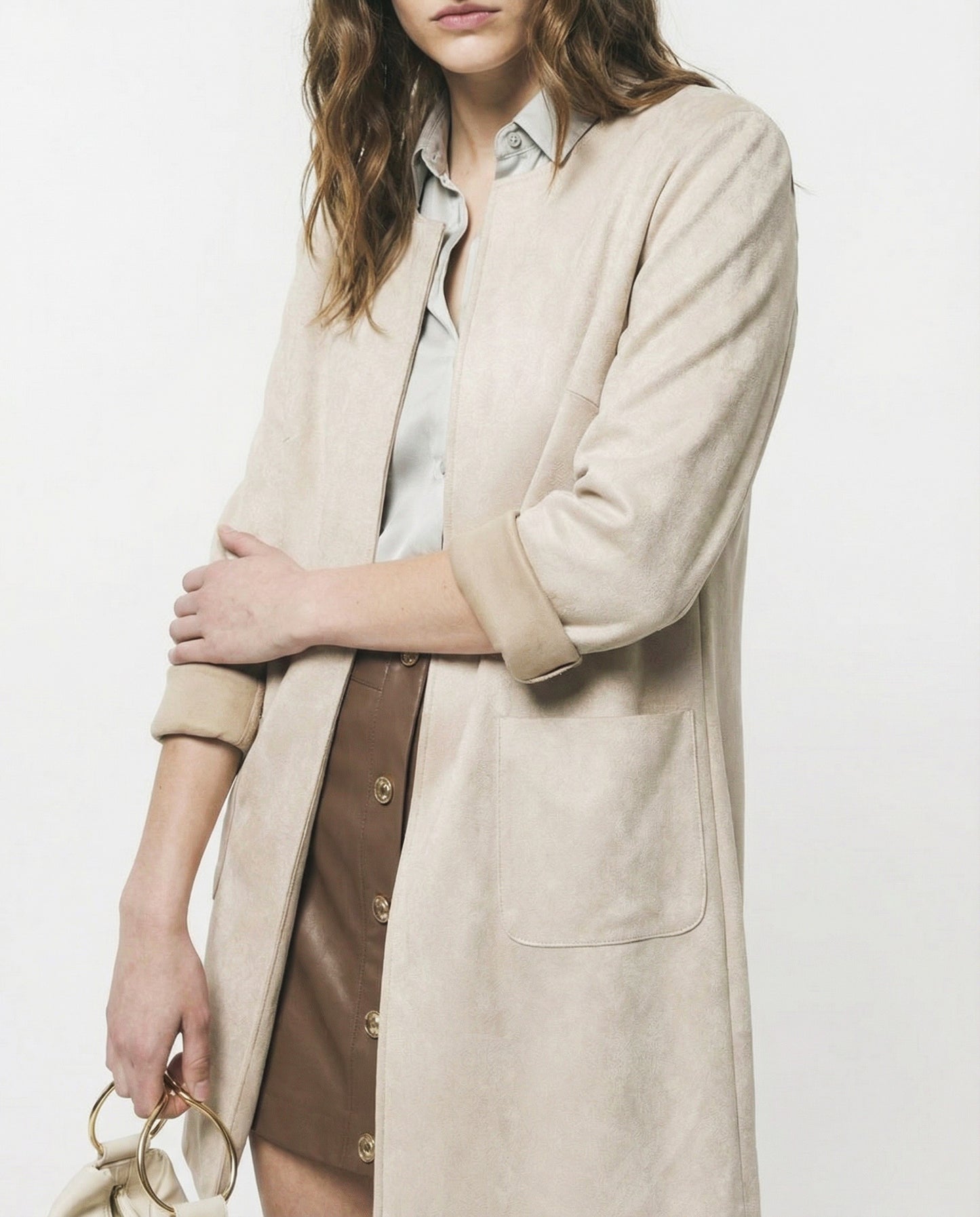 Giacca aperta no bottoni in tessuto suede - Vaniglia