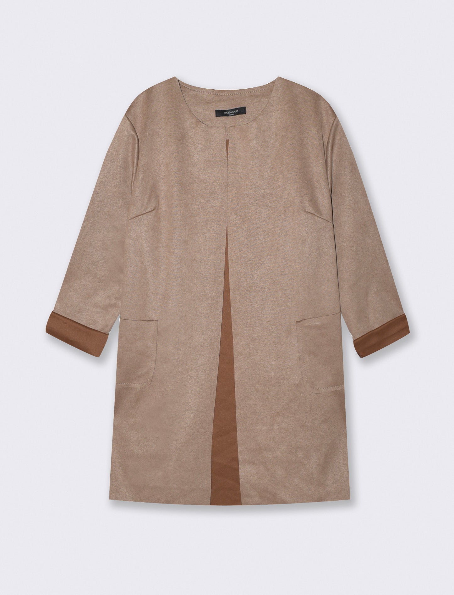 Giacca aperta no bottoni in tessuto suede - Grigio fango