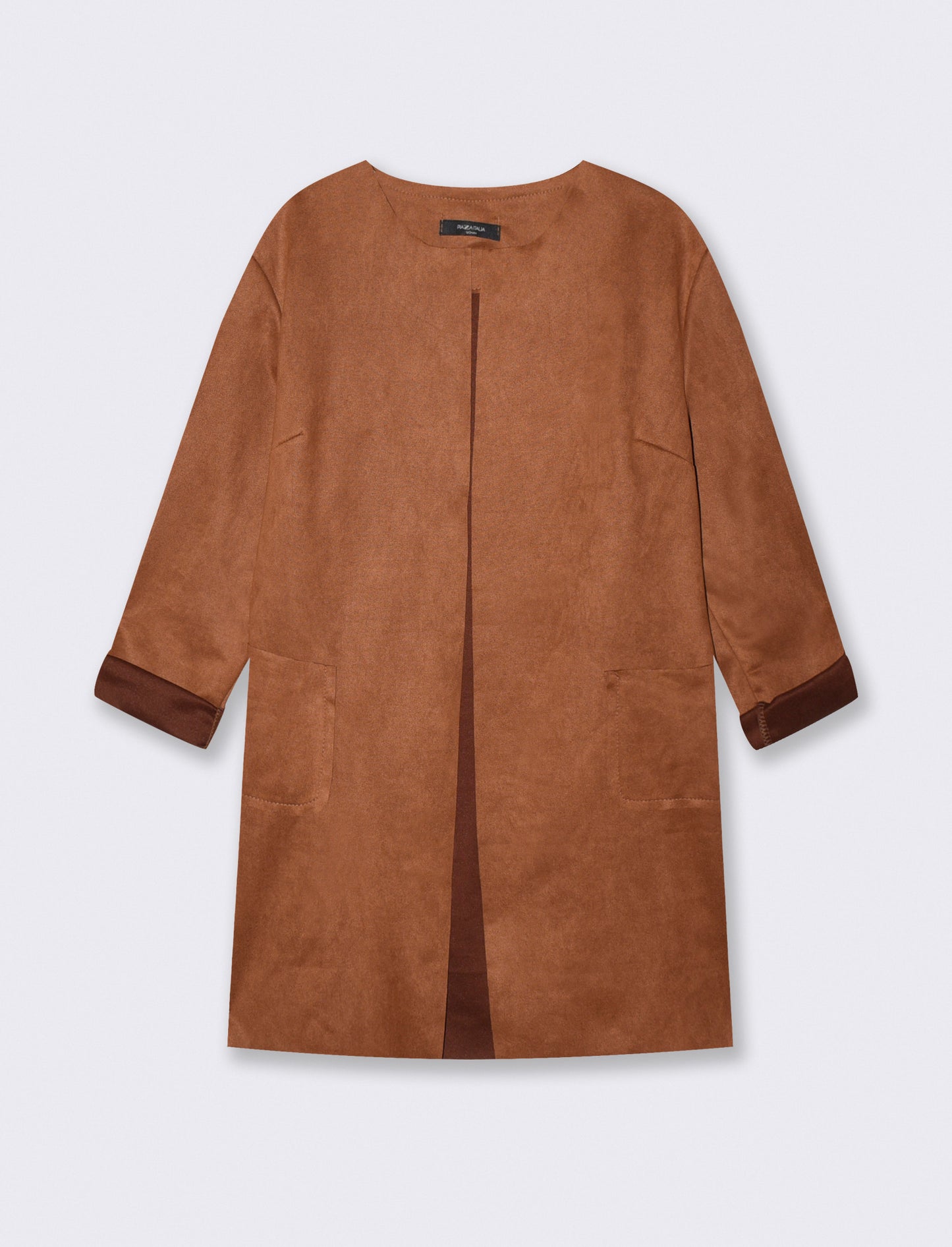 Giacca aperta no bottoni in tessuto suede - Cammello