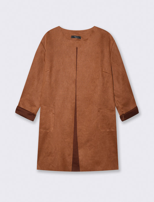 Giacca aperta in suede senza bottoni - Cammello