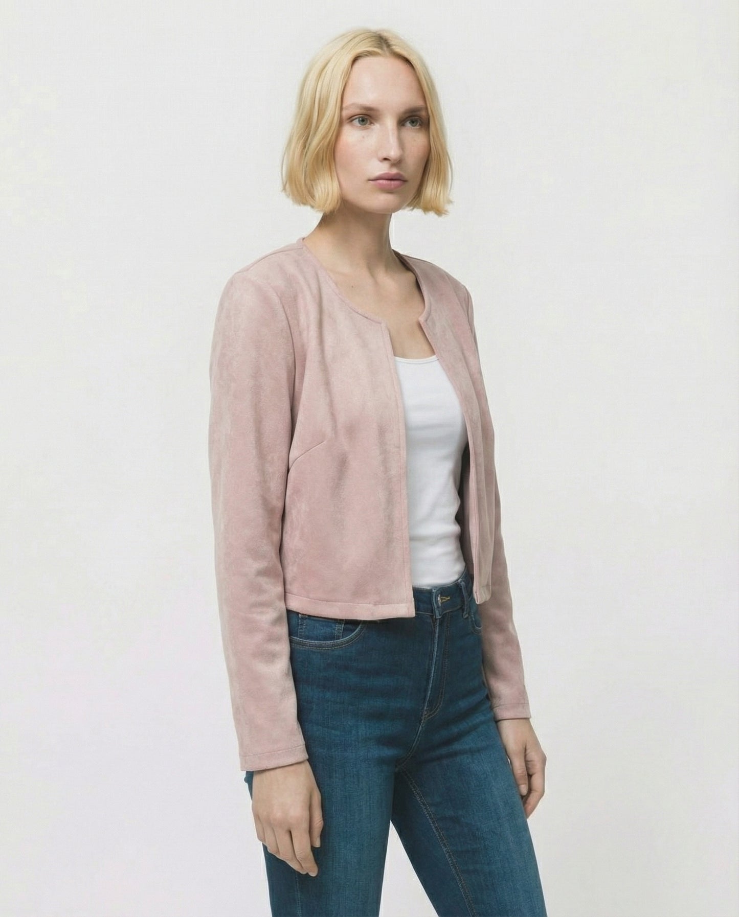 Giacca corta in tessuto suede - Cipria