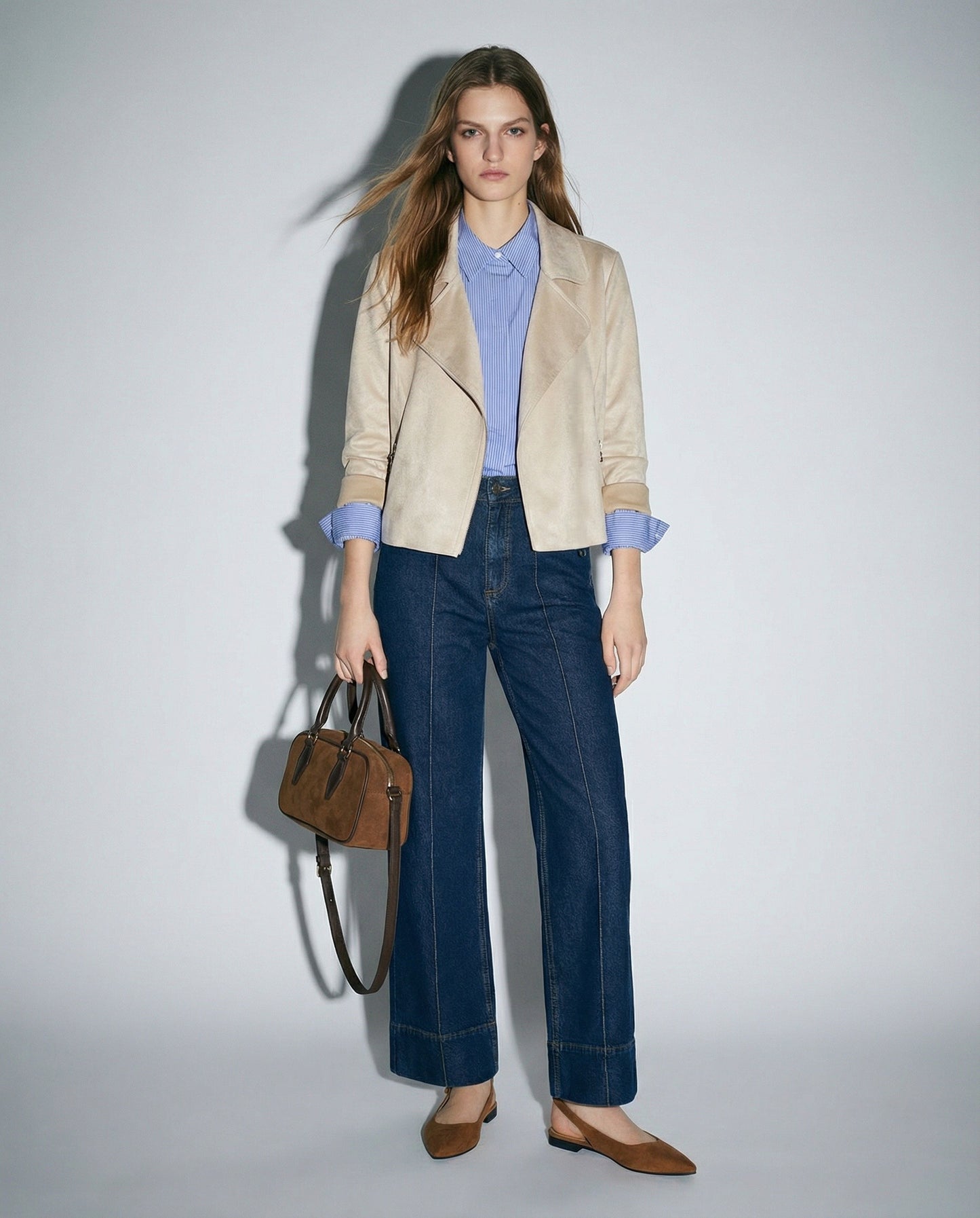 Chiodo in tessuto suede - Vaniglia