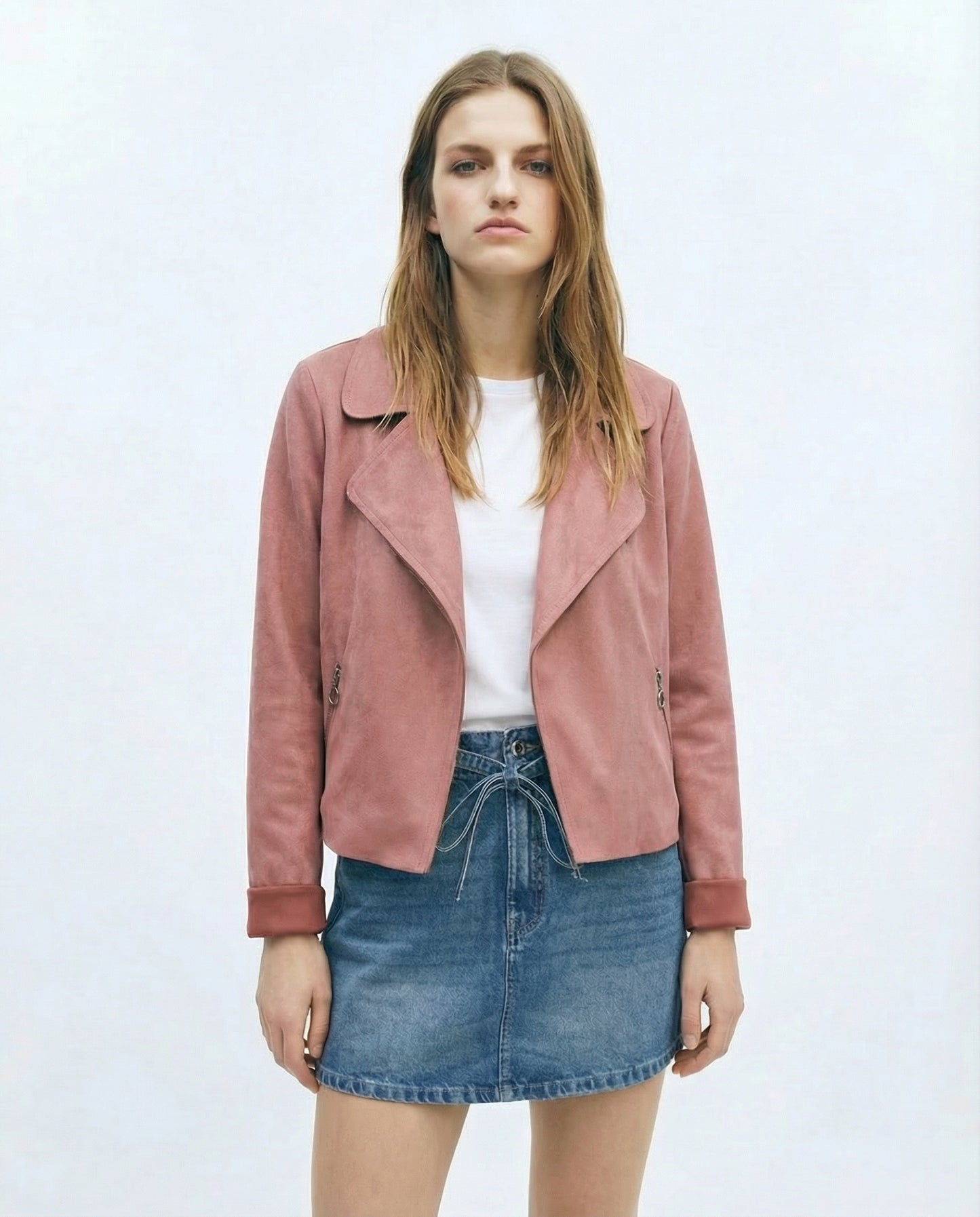 Chiodo in tessuto suede - Cipria