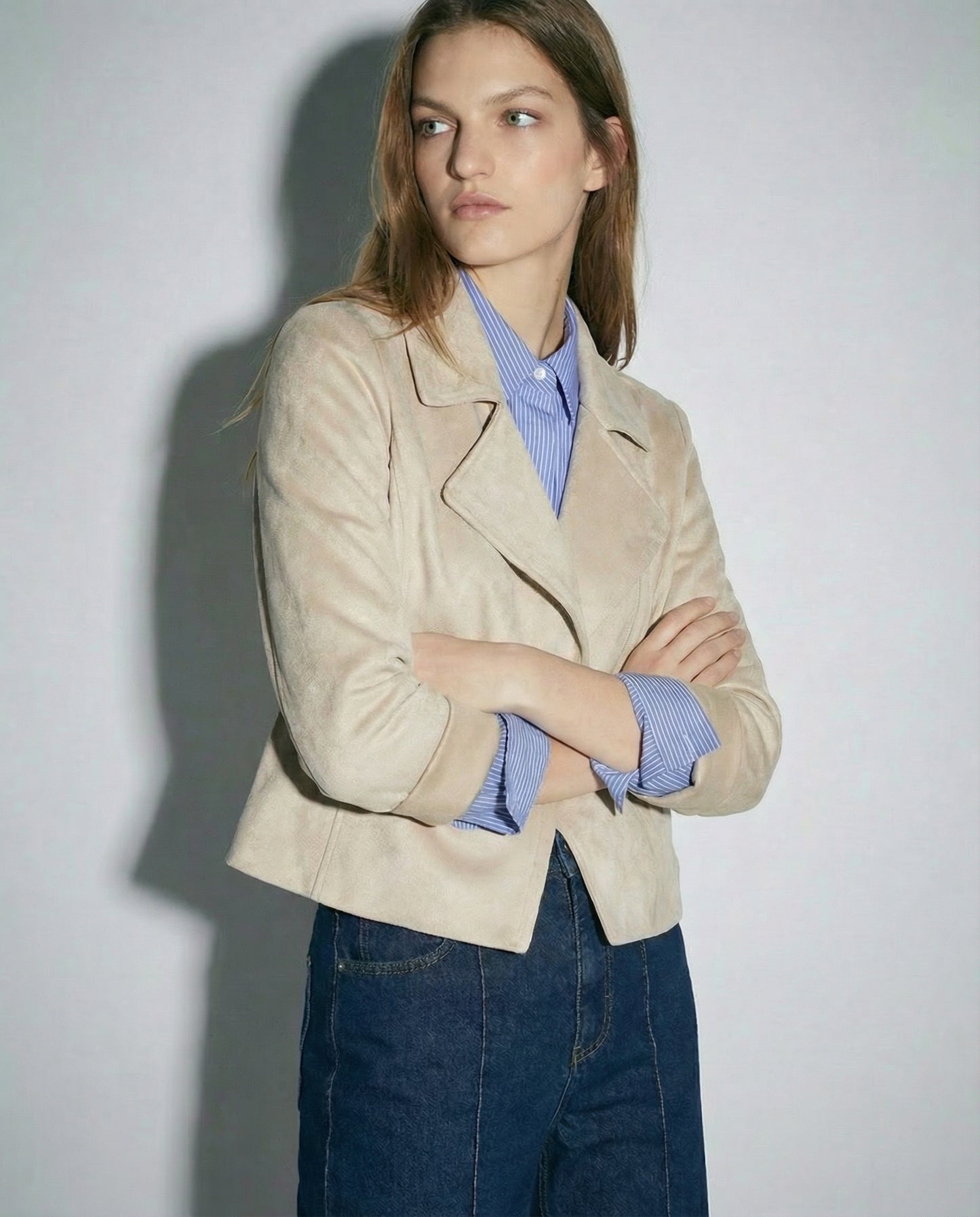 Chiodo in tessuto suede - Vaniglia