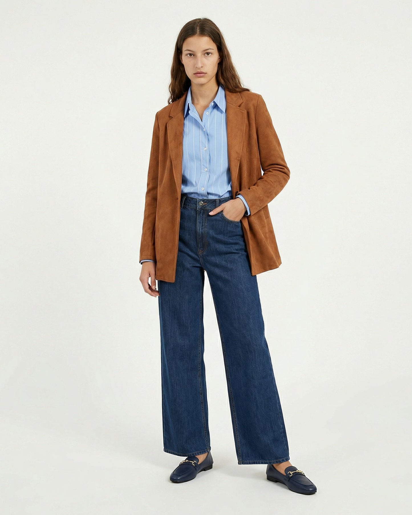 Single-breasted suede jacket - BROWN