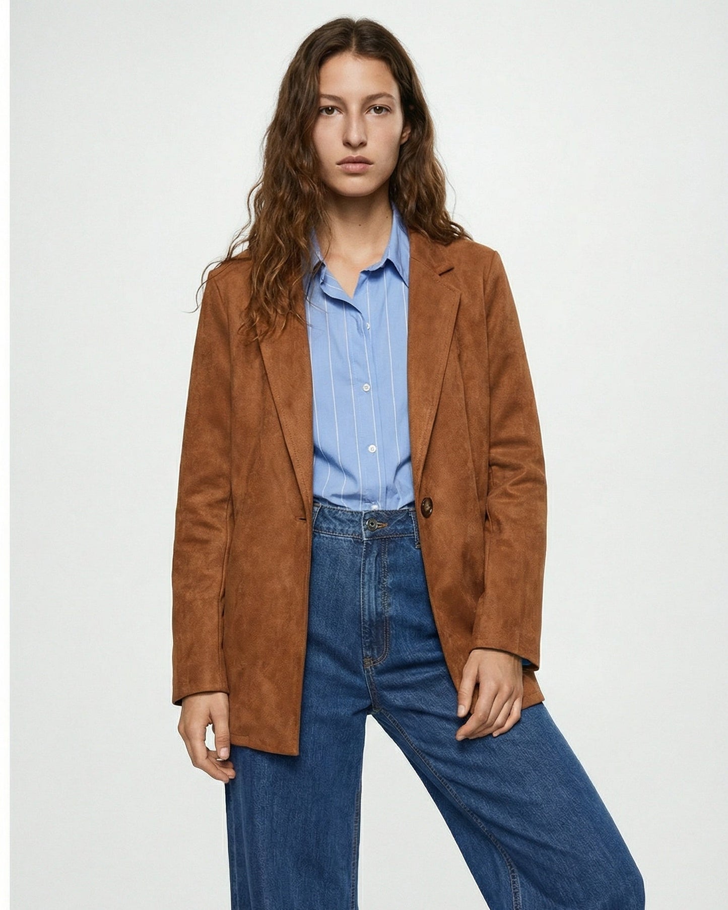 Single-breasted suede jacket - BROWN