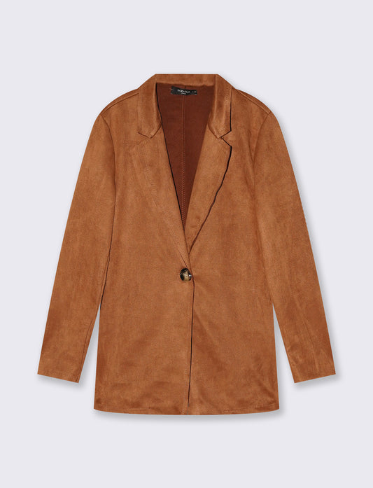 Giacca monopetto in suede - Cammello
