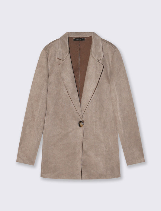 Giacca monopetto in suede - Grigio fango