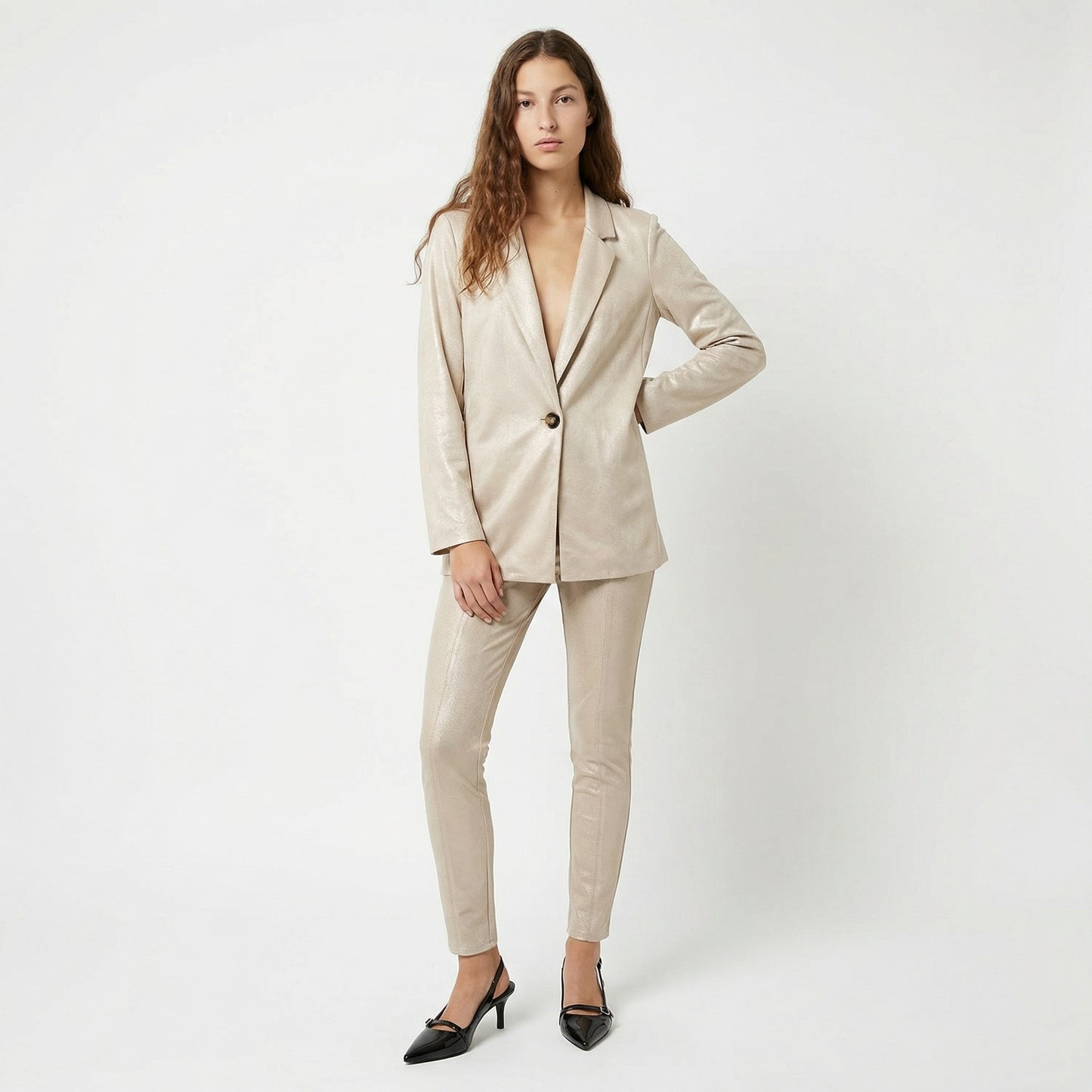 Giacca monopetto in tessuto suede - Vaniglia