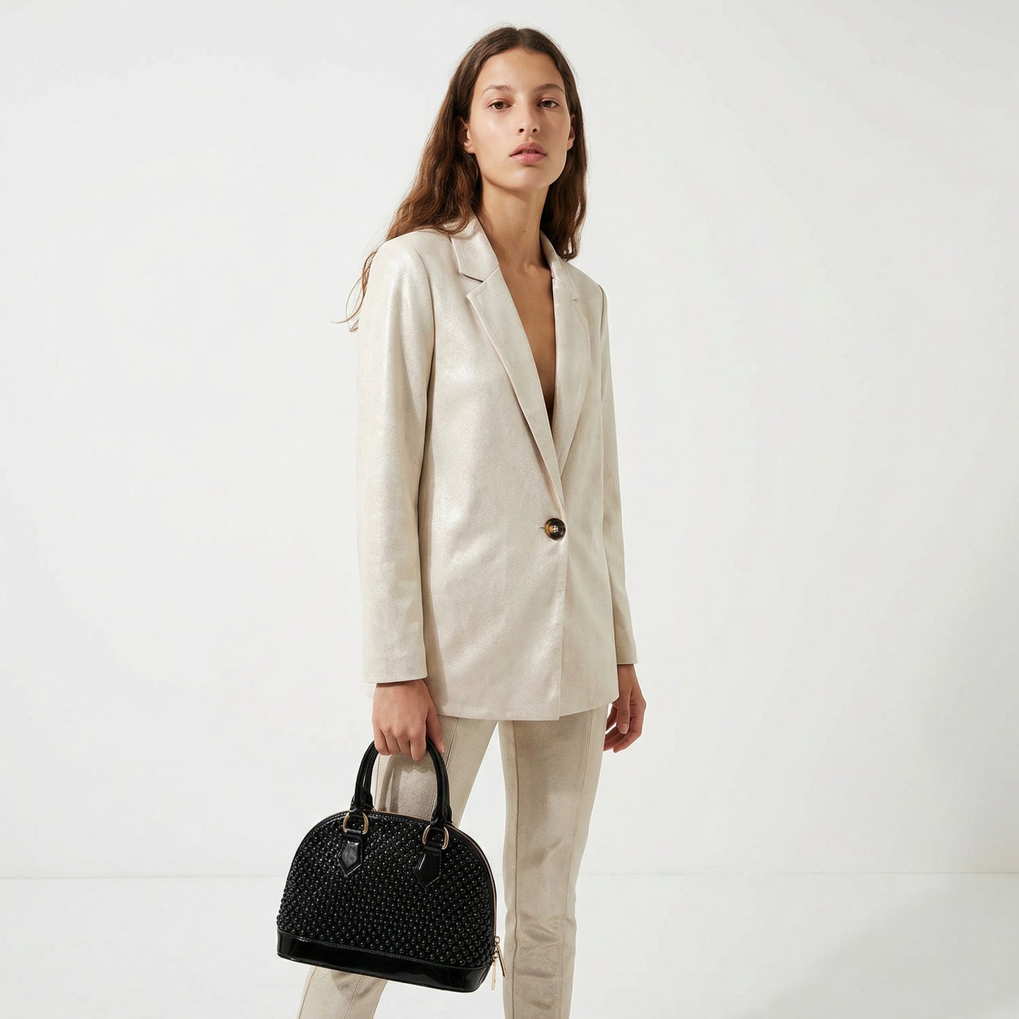 Giacca monopetto in tessuto suede - Vaniglia