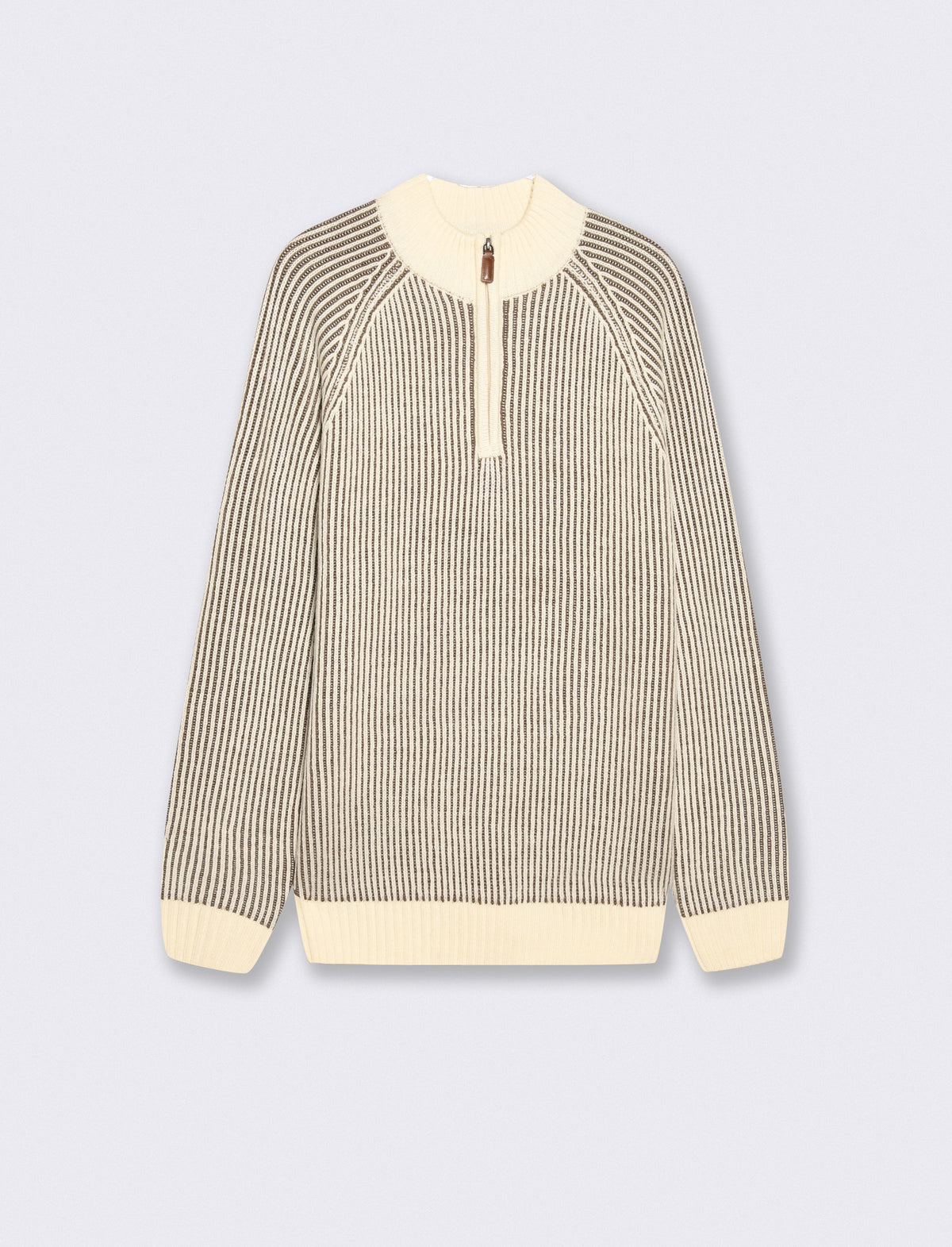 Ribbed zip turtleneck sweater - Beige