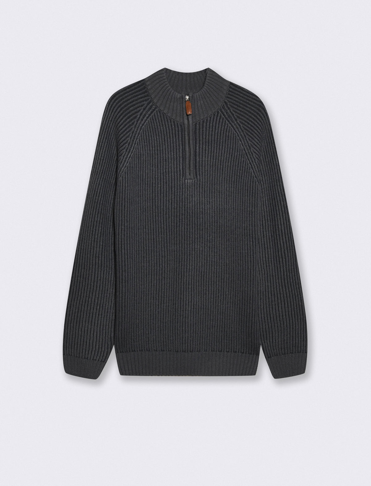Ribbed zip turtleneck sweater - Blue