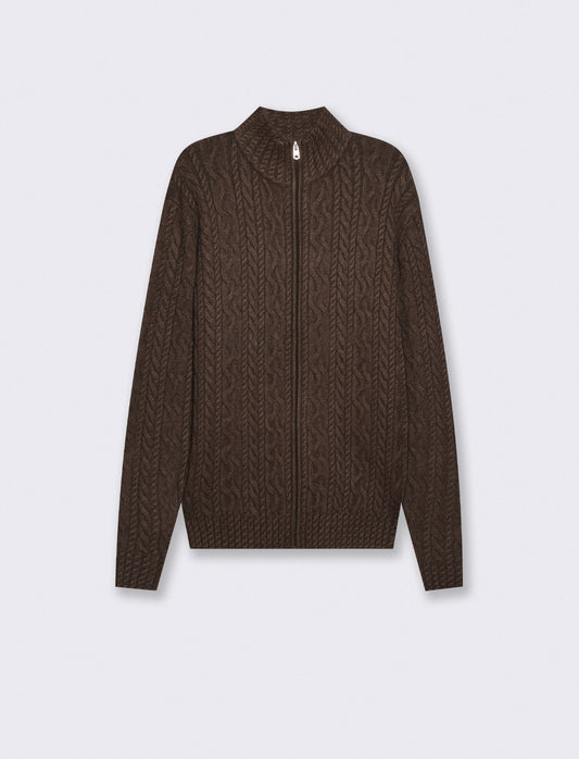 Maglia Cardigan Lupetto a Trecce Uomo - Moro