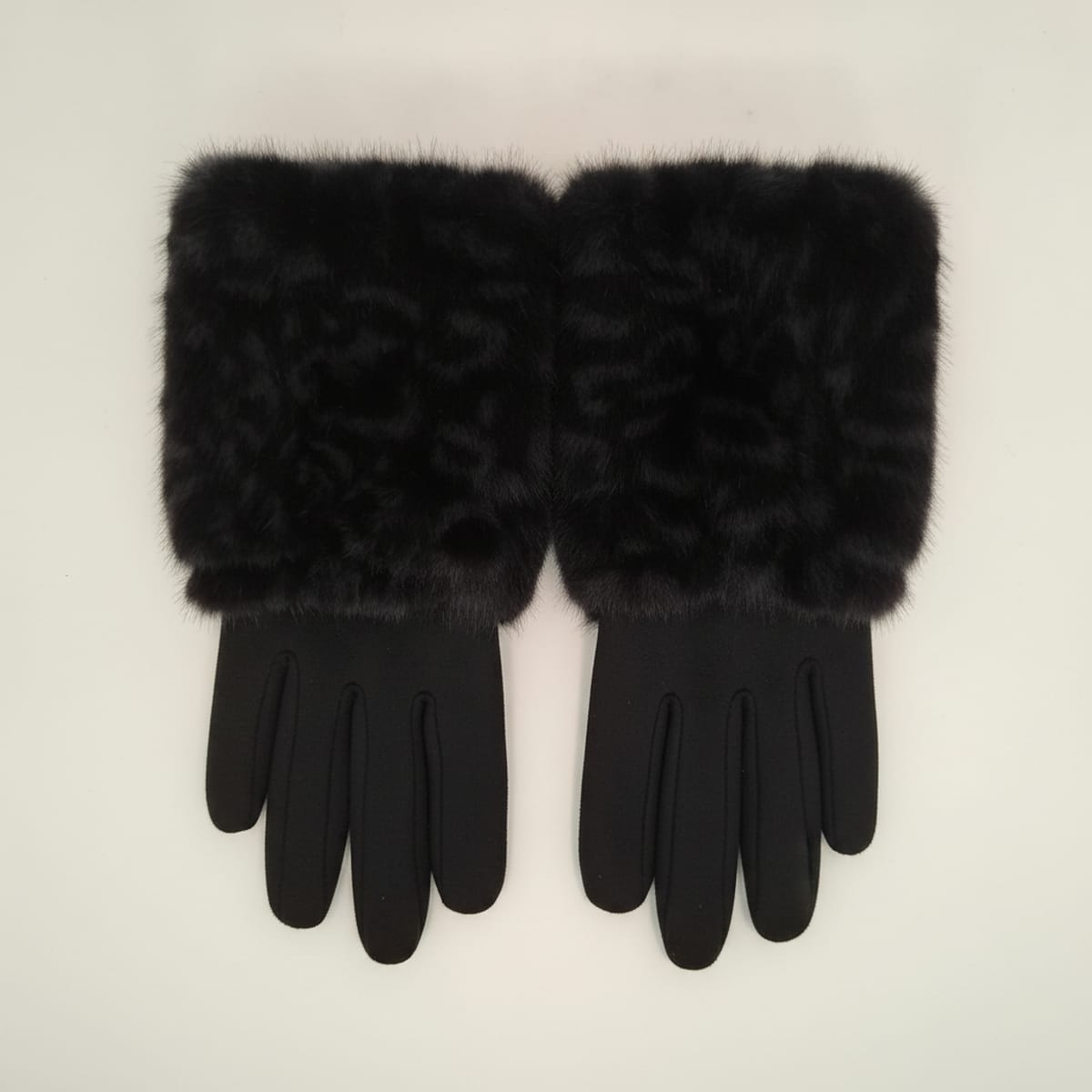 Guanti finta pelliccia e suede touch - Nero