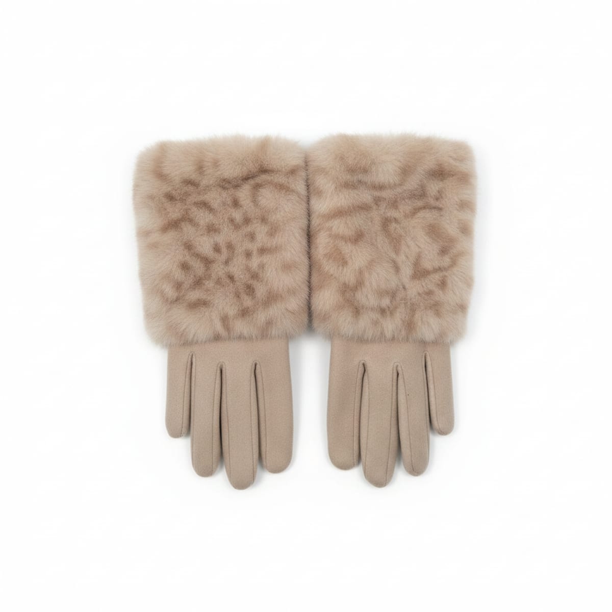 Guanti finta pelliccia e suede touch - Beige