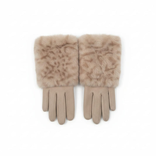 Guanti finta pelliccia e suede touch - Beige