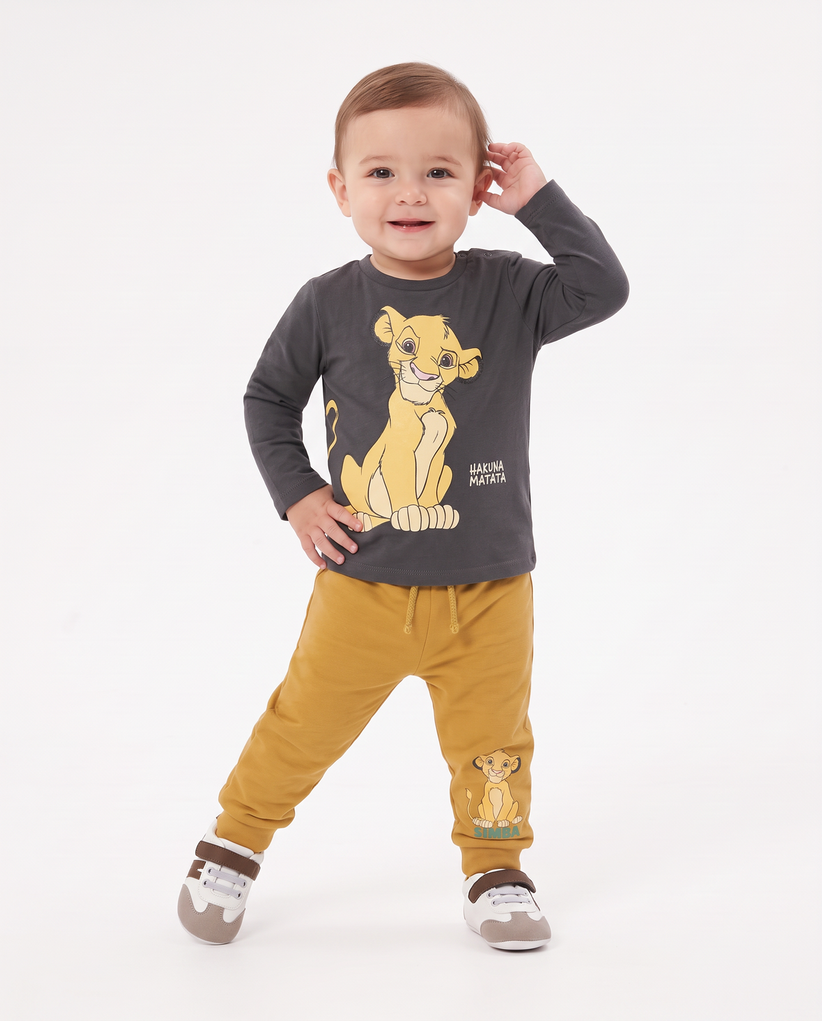 Long Sleeve Round Neck Lion King T-Shirt - Grey