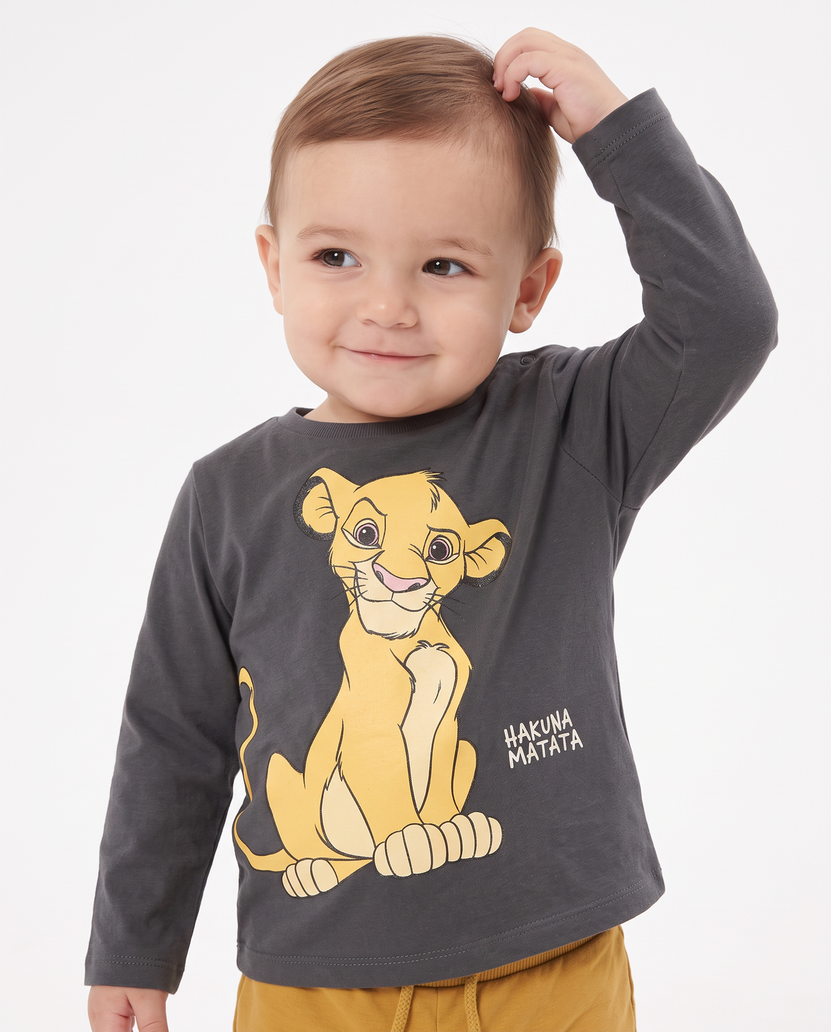 Long Sleeve Round Neck Lion King T-Shirt - Grey
