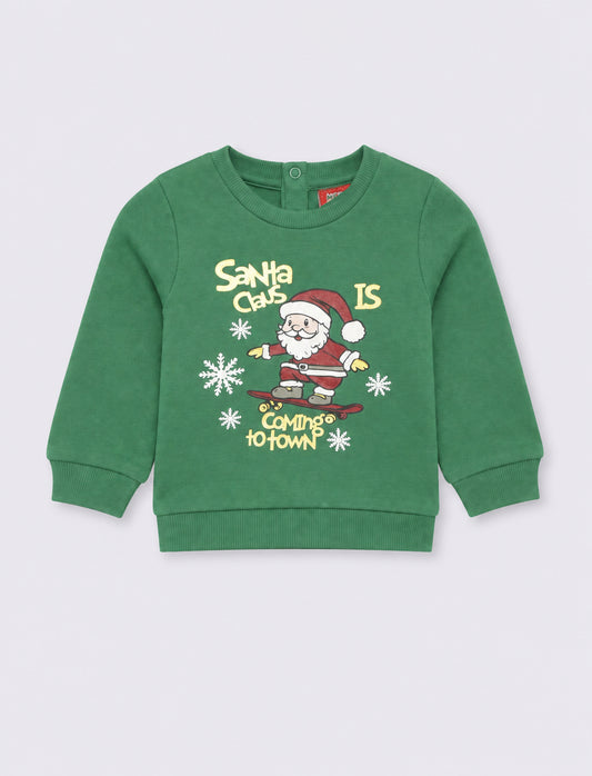 Christmas Crew Neck Long Sleeve Sweatshirt - Green