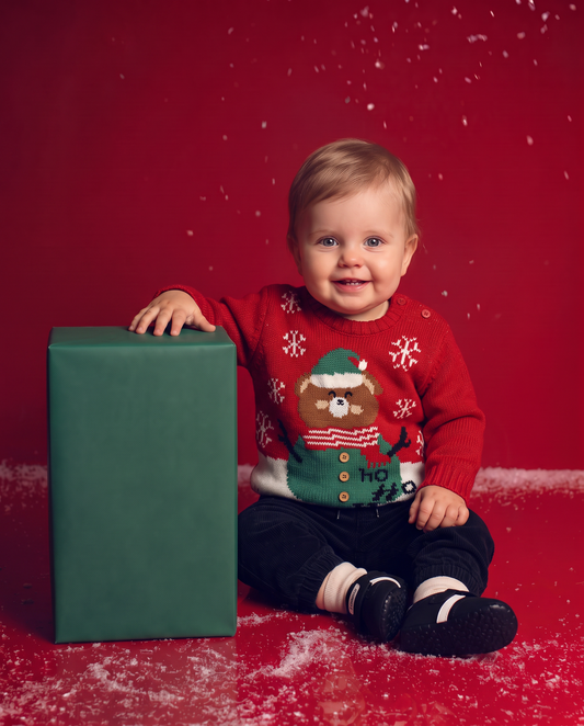 Christmas jacquard crew neck sweater - Red