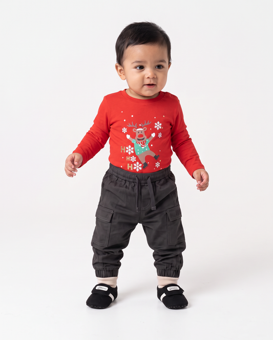 Long Sleeve Christmas T-Shirt Crew Neck - Red