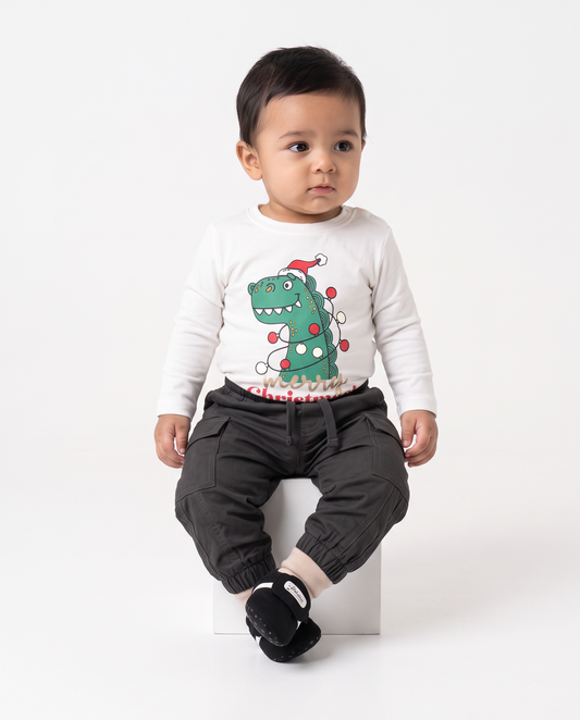 Long Sleeve Christmas T-Shirt Crew Neck - White