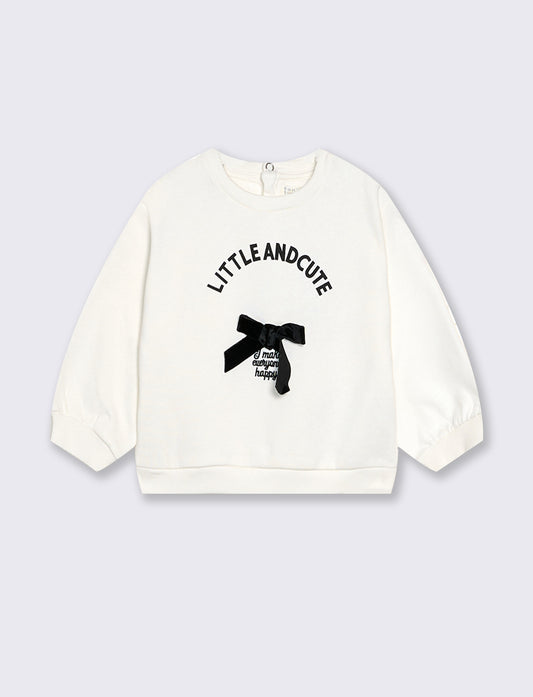Velvet bow neck sweatshirt - White