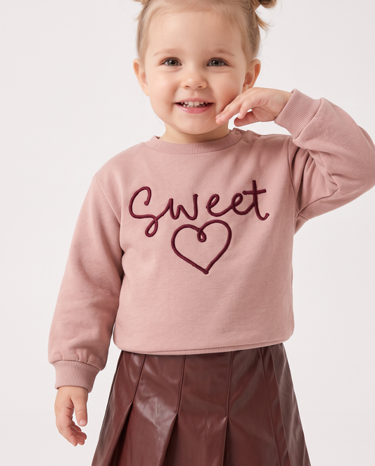 Trendy embroidered crewneck sweatshirt - Pink