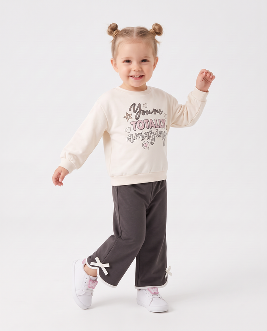 Sporty joggers with decorative bows - Grey