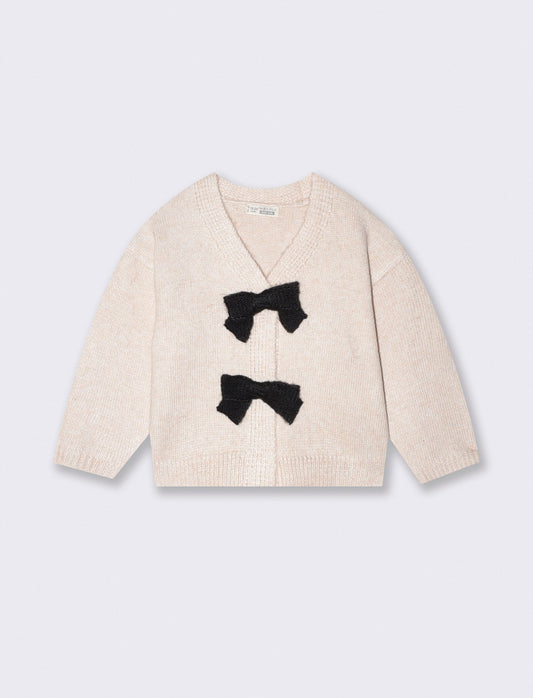 Cardigan caldo con fiocchi a contrasto - Beige