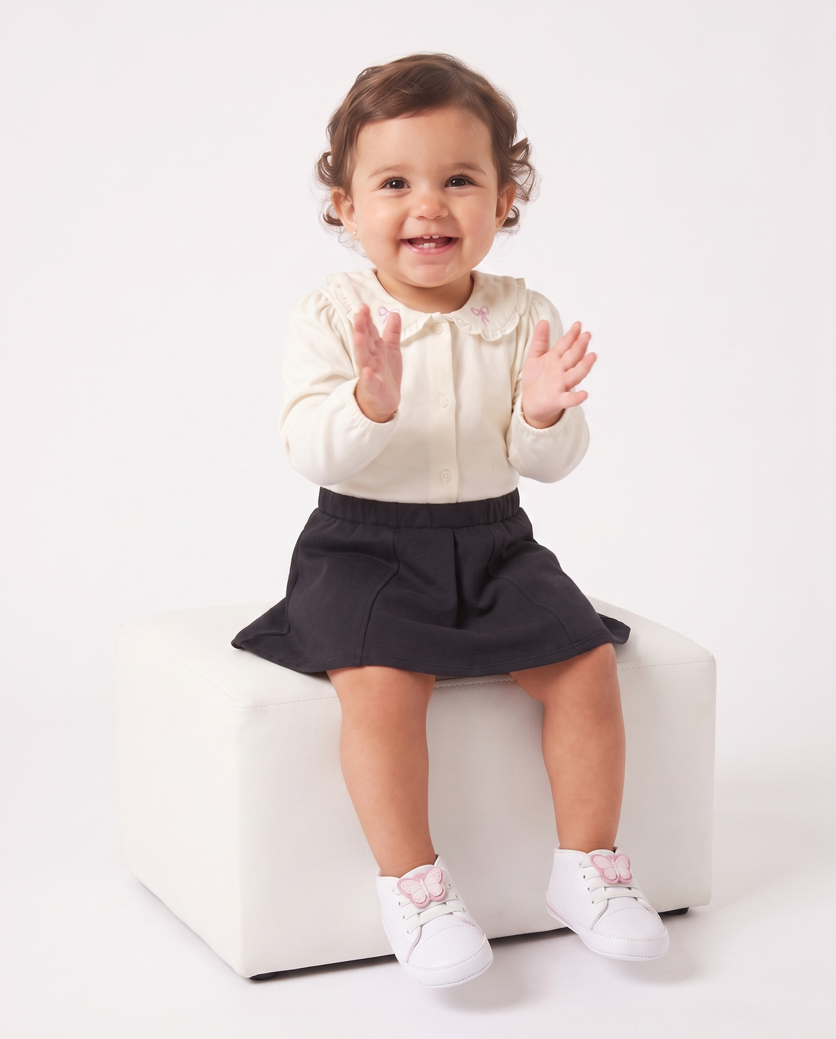Jersey bodysuit with collar and embroidery - White