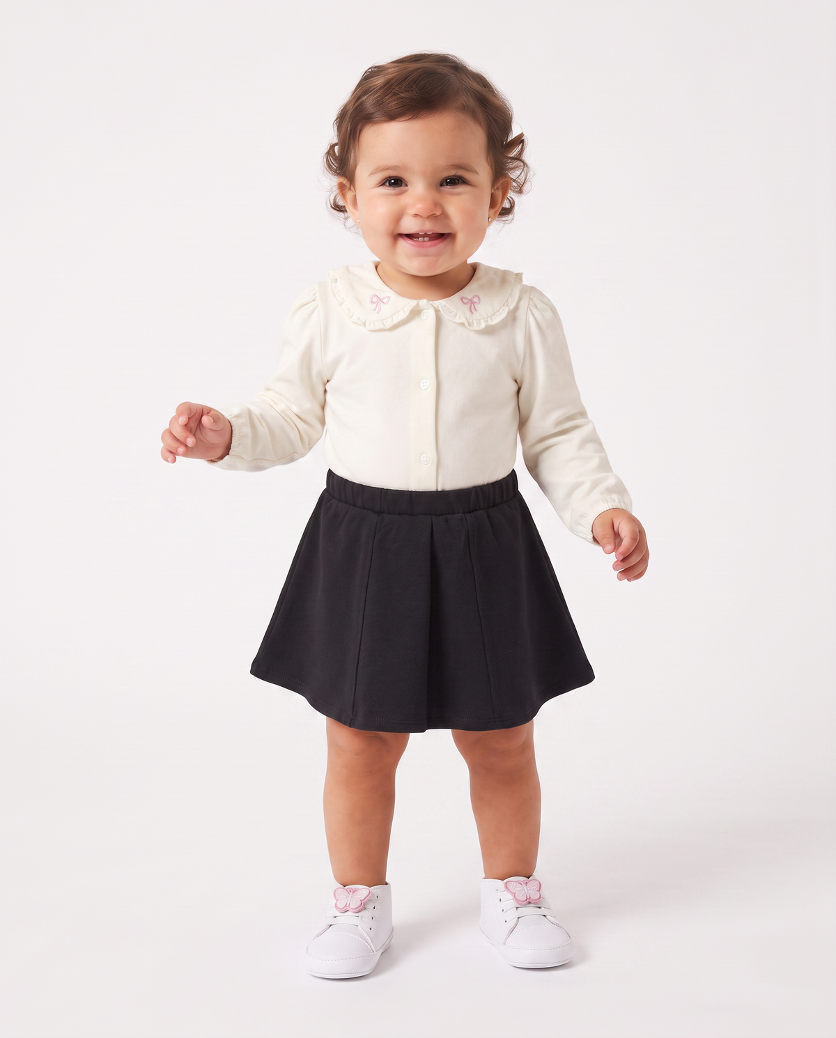 Jersey bodysuit with collar and embroidery - White