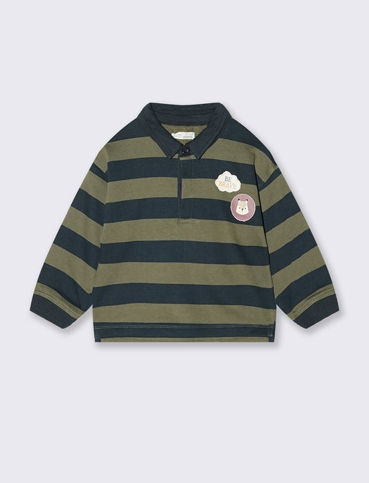 Felpa polo a righe con colletto e bottoni - Righe