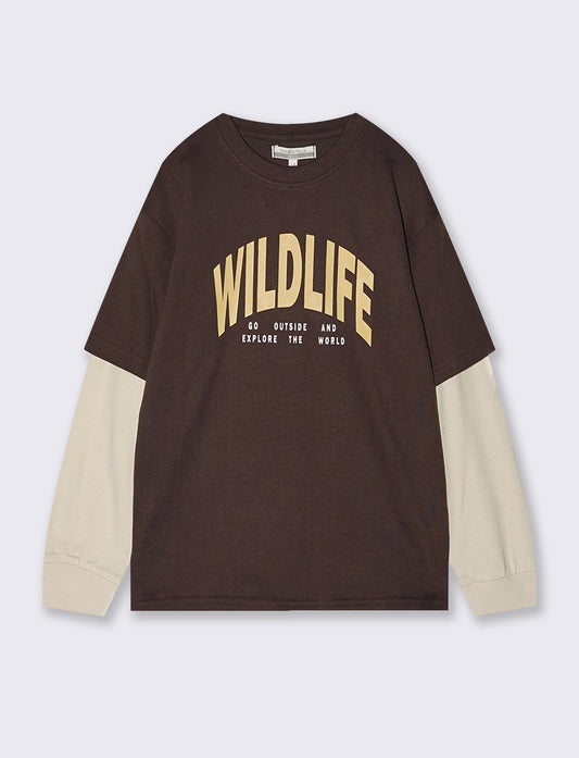 Casual Double Sleeve T-Shirt and Style - Brown