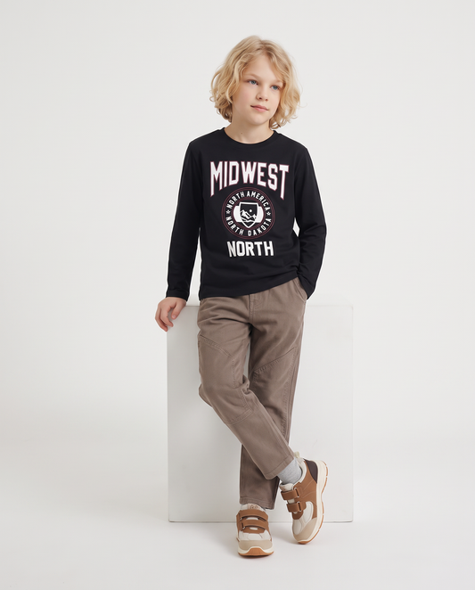 Long sleeve cotton T-shirt with print - Black