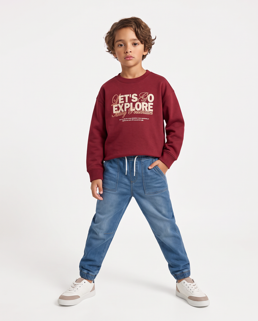 Printed sweatshirt with round neck - Red