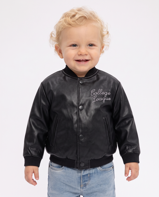 College jacket in faux leather with embroidery - Black