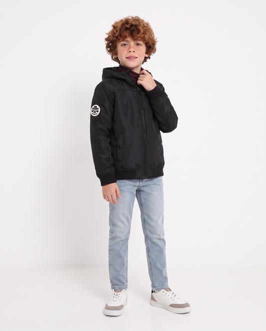 Padded jacket with hood and pockets - Black