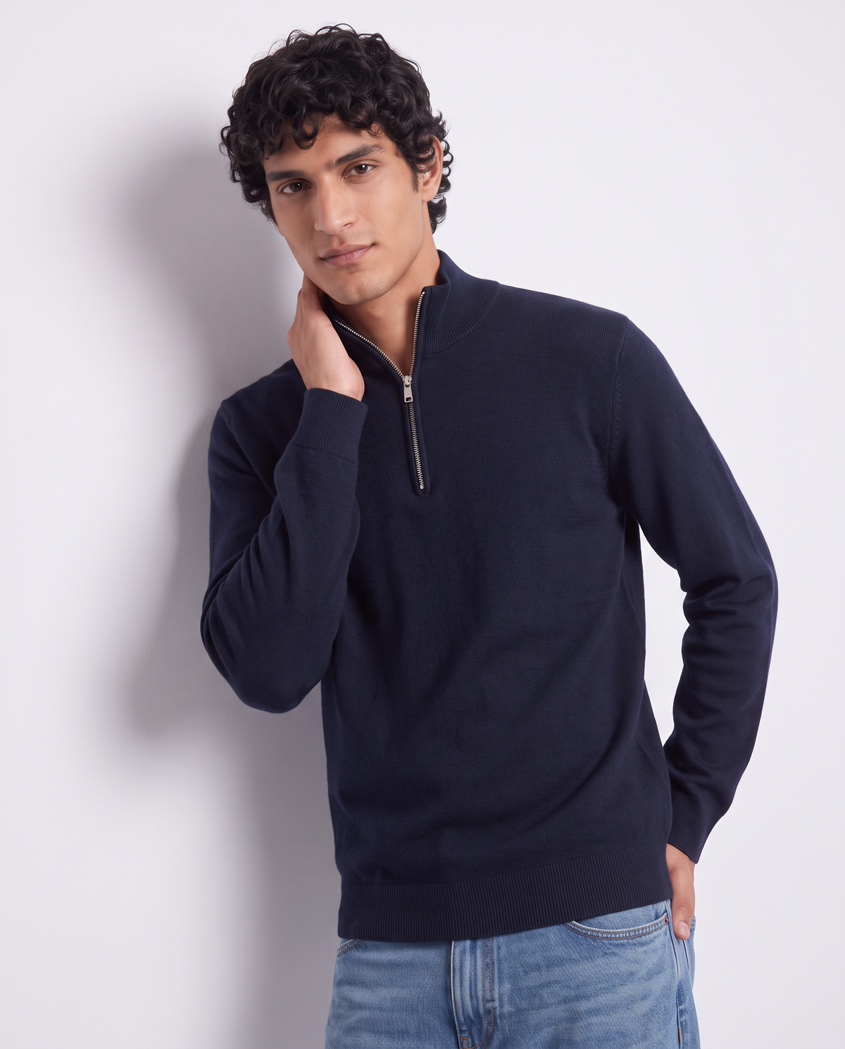 Maglia lupetto con cerniera regular fit - Blu