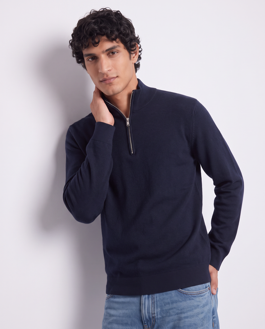 Maglia lupetto con cerniera regular fit - Blu