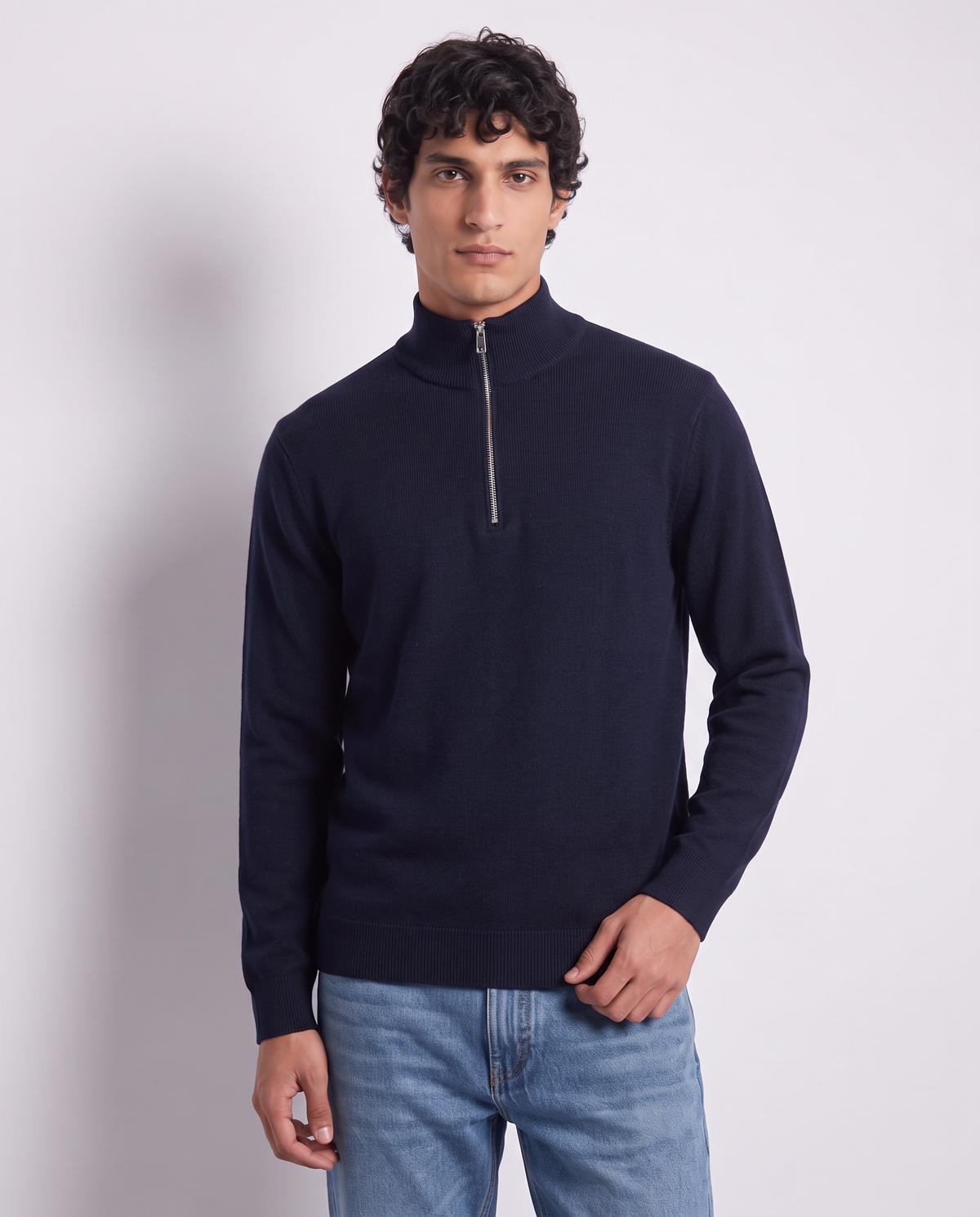 Maglia lupetto con cerniera regular fit - Blu